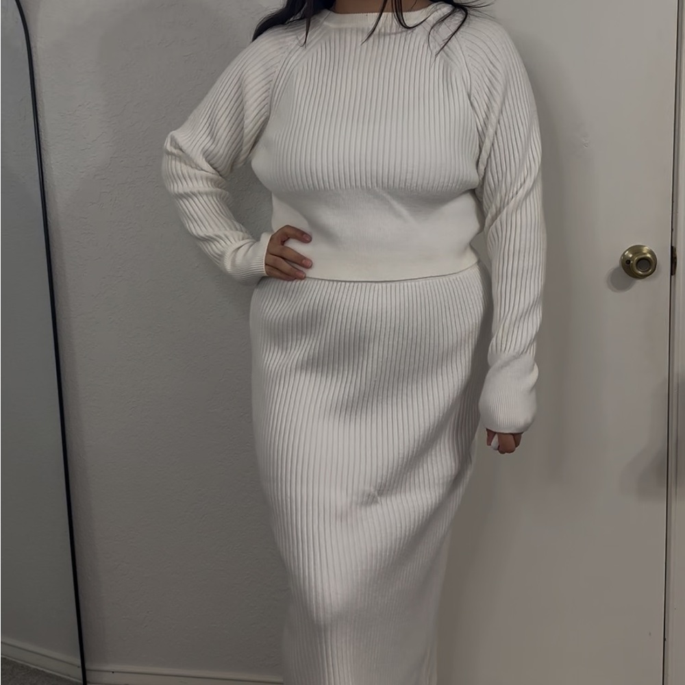 White Skirt and Long Sleeve Crop Set Size XL